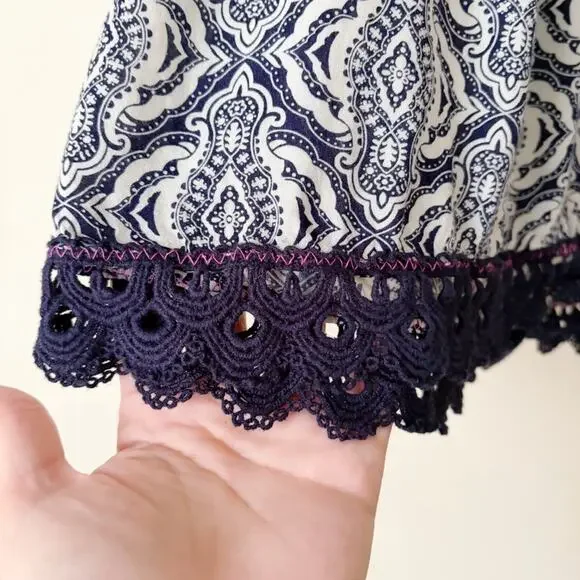 Gypsy 05 | Off Shoulder Paisley Eyelet Shirt Top Blue White Bohemian Large - Picture 4 of 7